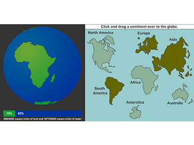 Example of interactive activity teaching land vs water surface coverage