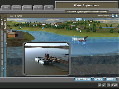 Example of 3D scene with 2D and video overlays